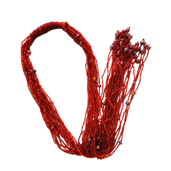 Bijoux Terner Jewelry - Bijoux Terner Red Glass Seed Bead Long Ethnic Lariat Necklace